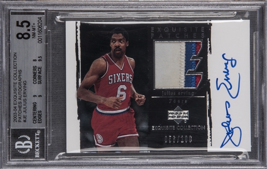 2003-04 UD "Exquisite Collection" Patches #JE Julius Erving Signed Card (#056/100) - BGS NM-MT+ 8.5/BGS 10